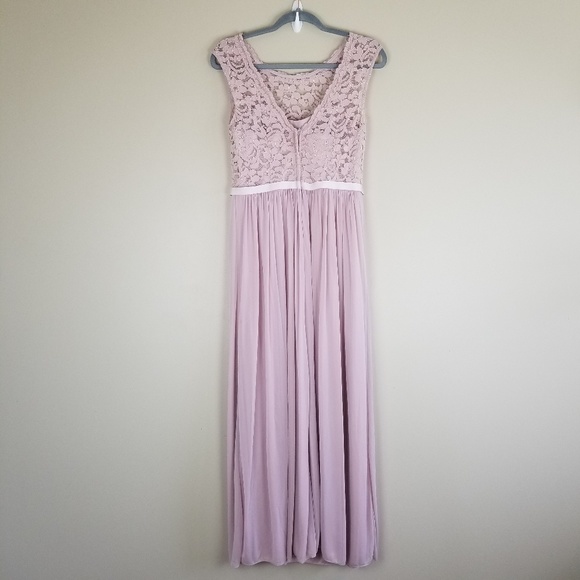 David's Bridal Long Bridesmaid Dress with Lace - Picture 5 of 8